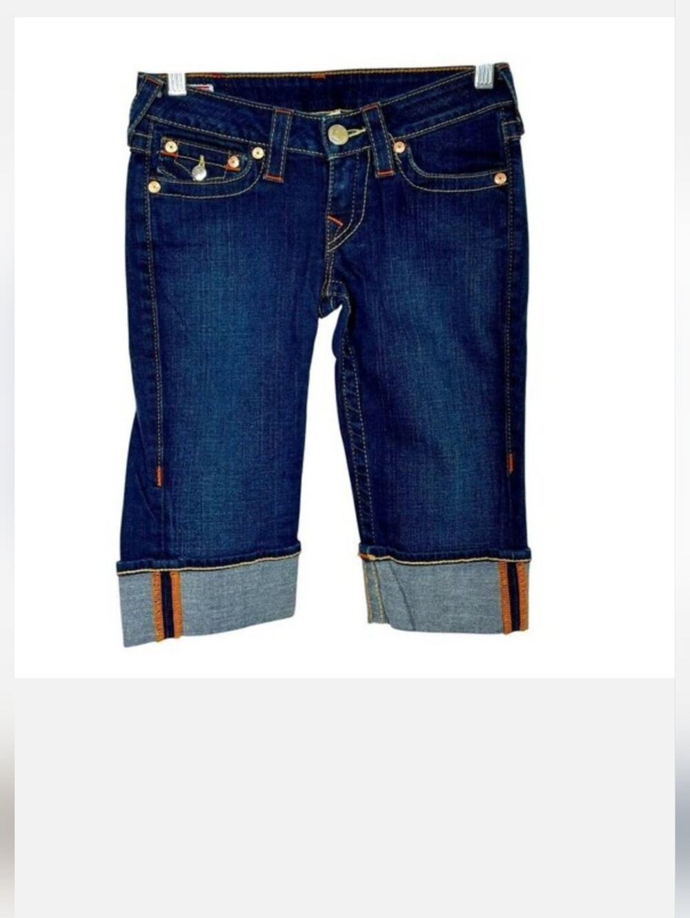 Like New True Religion Denim Y2K Super Low Rise Bermuda Shorts Dark Wash Size 24